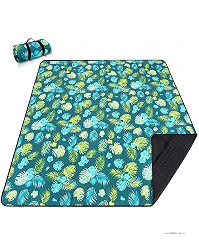 Picnic Blankets Extra Large Waterproof Foldable Outdoor Beach Blanket Oversized 83x79” Sandproof 3-Layer Picnic Mat for Camping Hiking Travel Park Concerts Yellow Flowers