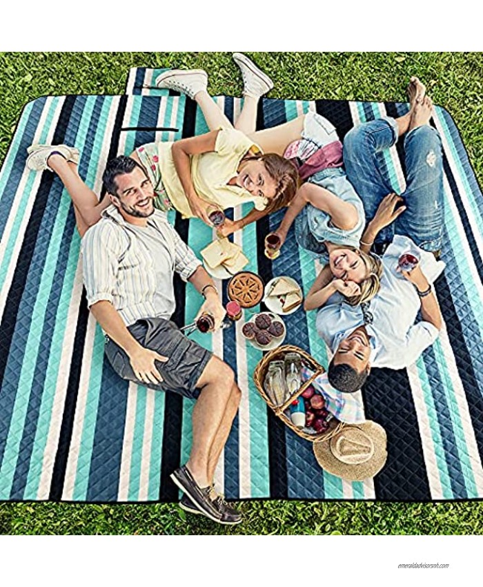 Picnic Blankets Outdoor Mat ,LTHAIWIA Extra Large 80” x 80”，Waterproof Sandproof Compact Beach Blanket Foldable Machine Washable Quick Dry Picnic Mat for Camping Park Travel Blue-White