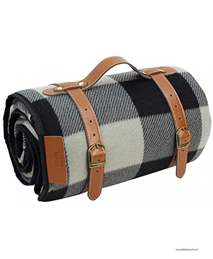 PortableAnd Extra Large Picnic & Outdoor Blanket for Water-Resistant Handy Mat Tote Spring Summer Great for The Beach,Camping on Grass Waterproof Sandproof Black and Gray Checkered