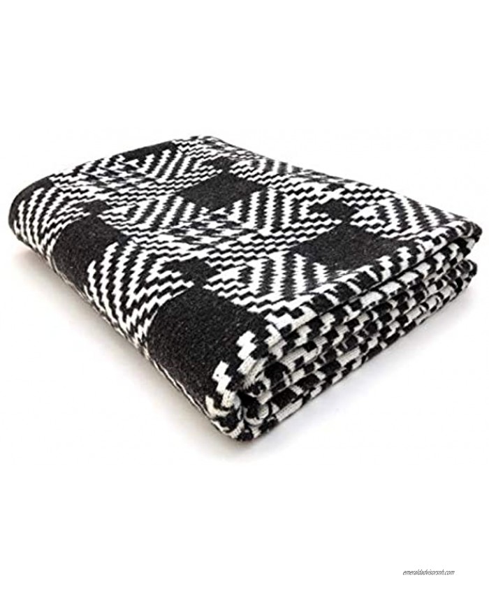 PuTian Merino Wool Camp Blanket Warm Thick Washable Large Throw Great for Outdoor Camping 63 X 87 Houndstooth Black