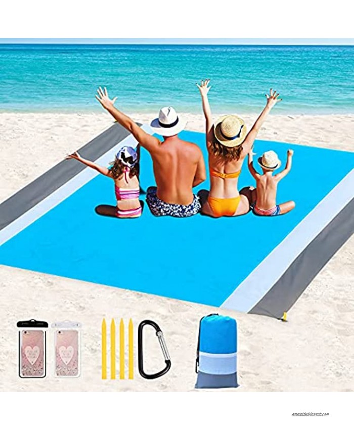 VOCOOL Sand Free Beach Blanket for Outdoor 4-7 Adults Picnic Quick Drying Mat for Travel Camping Hiking Portable and Oversized 78 by 82