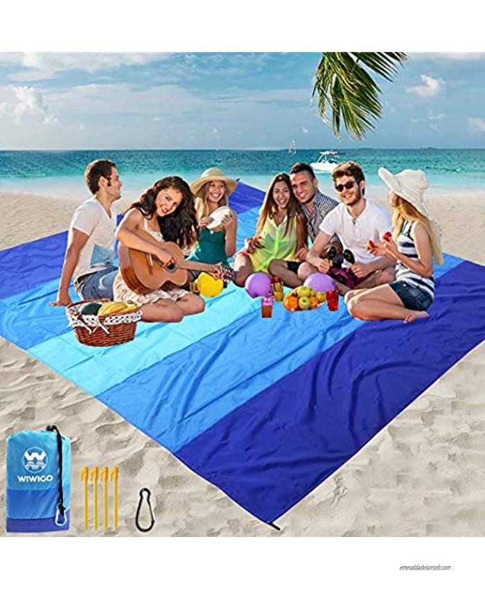 WIWIGO Beach Blanket Sandproof Beach Mat 79 X 83 for 4-7 Adults Waterproof Quick Drying Outdoor Picnic Mat for Travel Camping Hiking