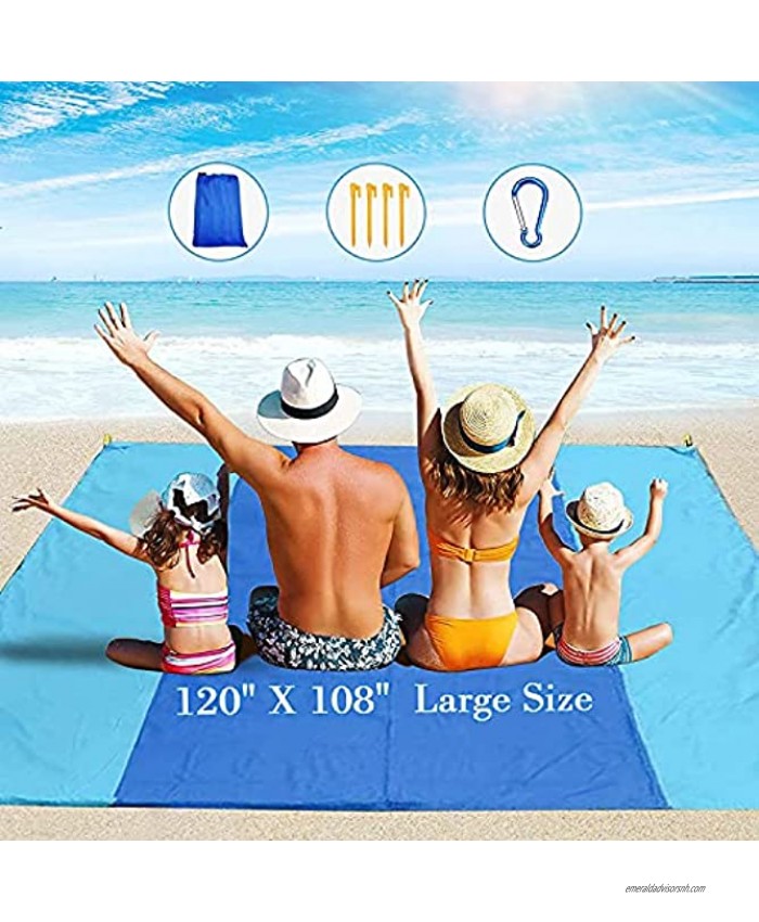 YOYOBEAR Sandfree Beach Blanket Huge Ground Cover 9' x 10' for 7 Adults Best Sand Proof Picnic Mat for Travel Camping Hiking and Music Festivals Durable Tarp with Corner Pockets