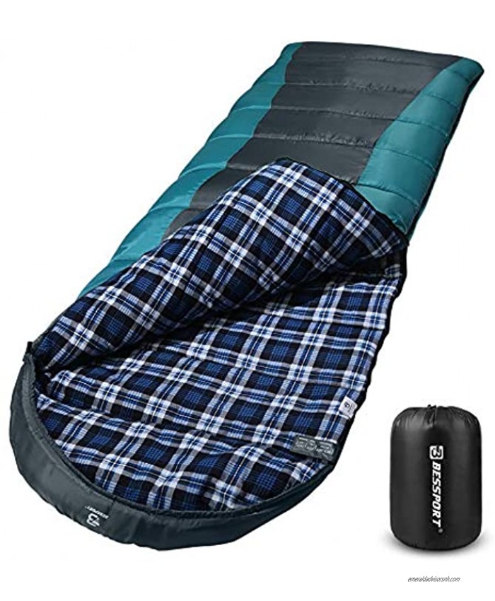 Bessport Sleeping Bag Winter | Flannel Lined 32℉Extreme 3-4 Season Warm & Cool Weather Adult Sleeping Bags Large | Lightweight Waterproof for Camping Backpacking Hiking