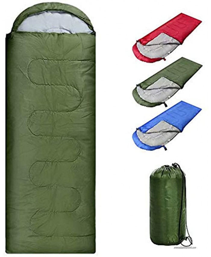 Camping Sleeping Bag 3 Seasons Warm Cold Weather Indoor Outdoor Use Lightweight Portable Waterproof with Compression Sack for Adult Kids Boys & Girls