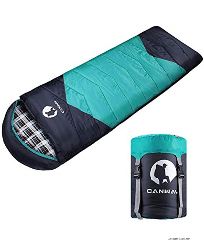 CANWAY Sleeping Bag with Compression Sack Lightweight and Waterproof for Warm & Cold Weather Comfort for 4 Seasons Camping Traveling Hiking Backpacking Adults & Kids