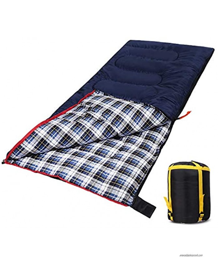 Domaker Lightweight Camping Sleeping Bag for Adults Compact Backpacking Sleeping Bag for Hiking Travel 3 Seasons Warm Flannel Sleeping Bag with Stuff Sack for Men Women Blue 2 3 4lbs