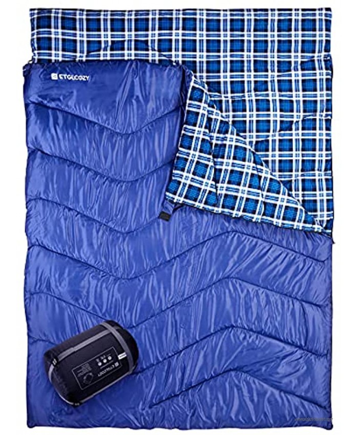 Double Sleeping Bag for Camping ETGLCOZY 87x63 Extra-Wide 2 Person Waterproof Sleeping Bag 3-Season Warm and Comfortable for Adults Or Teens with Carrying BagBlue