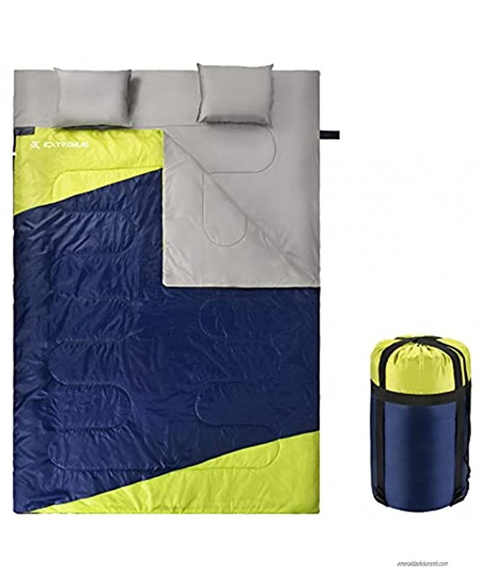 Extremus Cascade Camping Sleeping Bags 3-Season Comfort Single Double Backpacking Sleeping Bags for Adults Lightweight Water Repellency Camping Gear Stuff Sack with Compression Straps Included