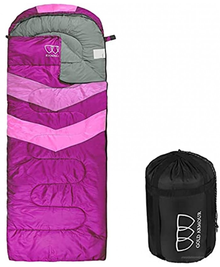 Gold Armour Sleeping Bags for Adults Kids Boys Girls Backpacking Hiking Camping Cold Warm Weather 4 Seasons Indoor Outdoor Use Lightweight & Waterproof Fuchsia Pink Left Zipper