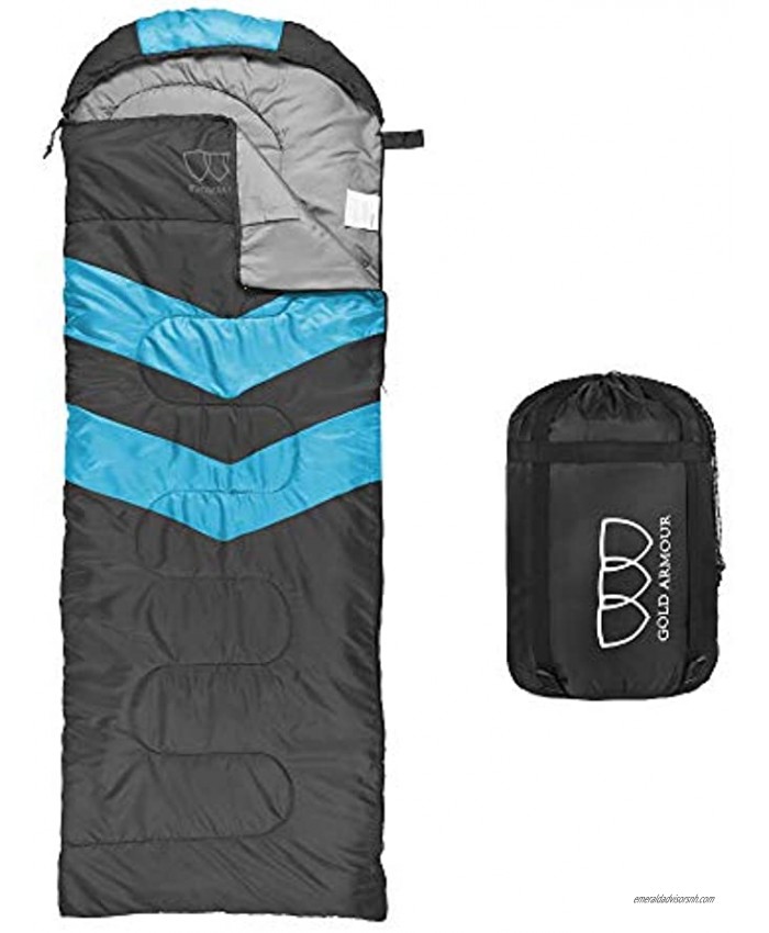 Gold Armour Sleeping Bags for Adults Kids Boys Girls Backpacking Hiking Camping Cold Warm Weather 4 Seasons Indoor Outdoor Use Lightweight & Waterproof Gray Sky Blue Left Zipper