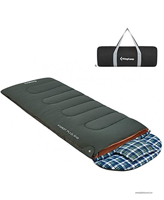 KingCamp Adult Flannel Sleeping Bag for Cold Weather -18 Degree with Pillow and Fleece Liner Warm and Comfortable for 3 Season Camping Hunting