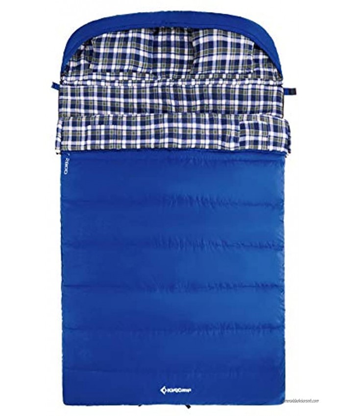 KingCamp Camping Double Sleeping Bags 3 Season Cotton Flannel Lining Double Layer Sleeping Bag 2 Person Couple Waterproof Lightweight Backpacking Hiking Outdoors with Pillow and Carry Bag Queen Size