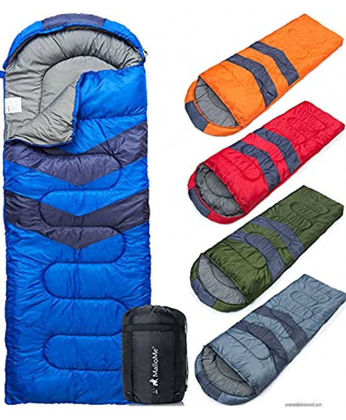 MalloMe Sleeping Bags for Adults Kids & Toddler Camping Accessories Backpacking Gear for Cold Weather & Warm Lightweight Equipment with Ultralight Compact Bag Girls Boys Single & Double Person