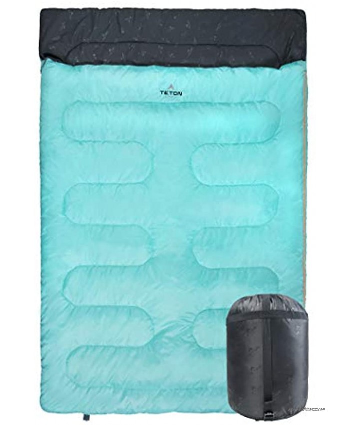 TETON Sports Cascade Double Sleeping Bag; Lightweight Warm and Comfortable for Family Camping Teal 87 x 60