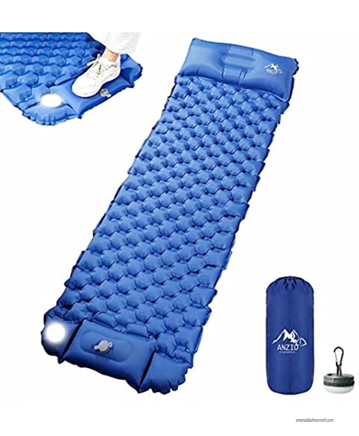Anzid Camping Sleeping Pad with Air Pillow Foot Inflatable Ultralight Camping Mat Included Camping Lights Waterproof Air Mattress for Backpacking Hiking Road Trip Travel Camp