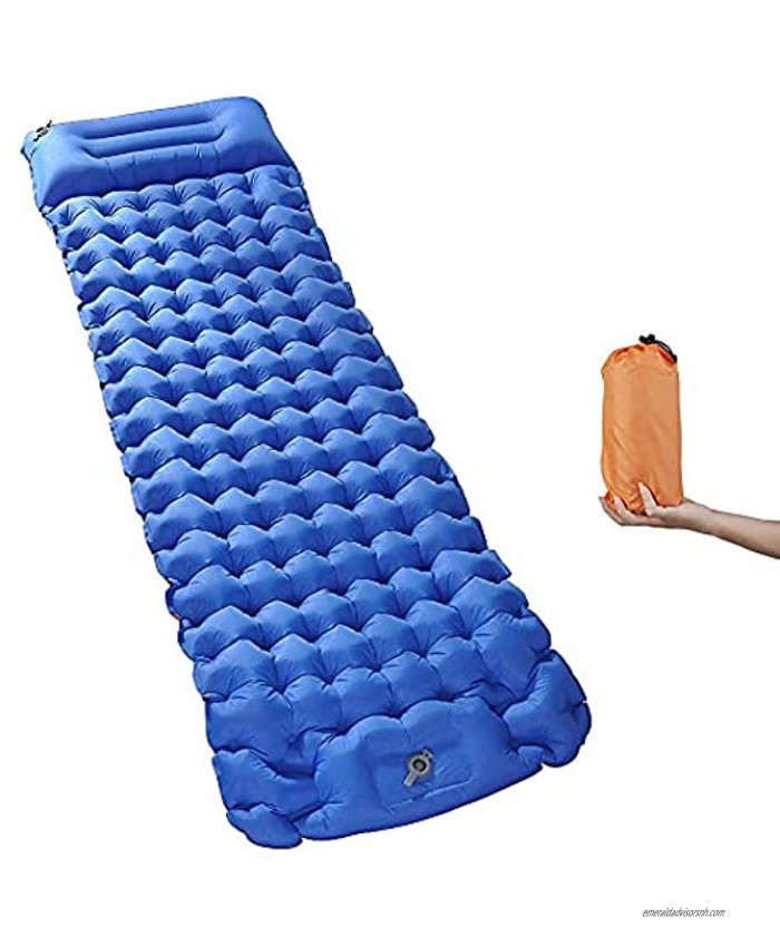 Camping Sleeping Pad CMCQ Foot Press Inflatable Sleeping Mat with Pillow Waterproof Large Thick Ultralight Air Sleeping Mattress for Backpacking Hiking Tent Traveling One Person