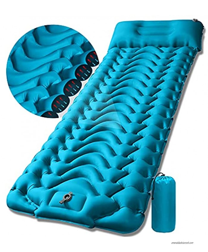 Camping Sleeping Pad Mat GDPETS 4 Inch Thick Camping Mattress Ultralight Waterproof Sleeping Pad for Camping Inflatable & Compact Camping Mat for Backpacking Hiking Peacock Blue