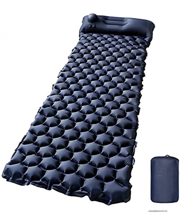Camping Sleeping Pad with Built-in Pump Upgraded Inflatable Camping Mat with Pillow for Backpacking Hiking Traveling Durable & Lightweight Air Mattress Compact Ultralight Hiking Pad