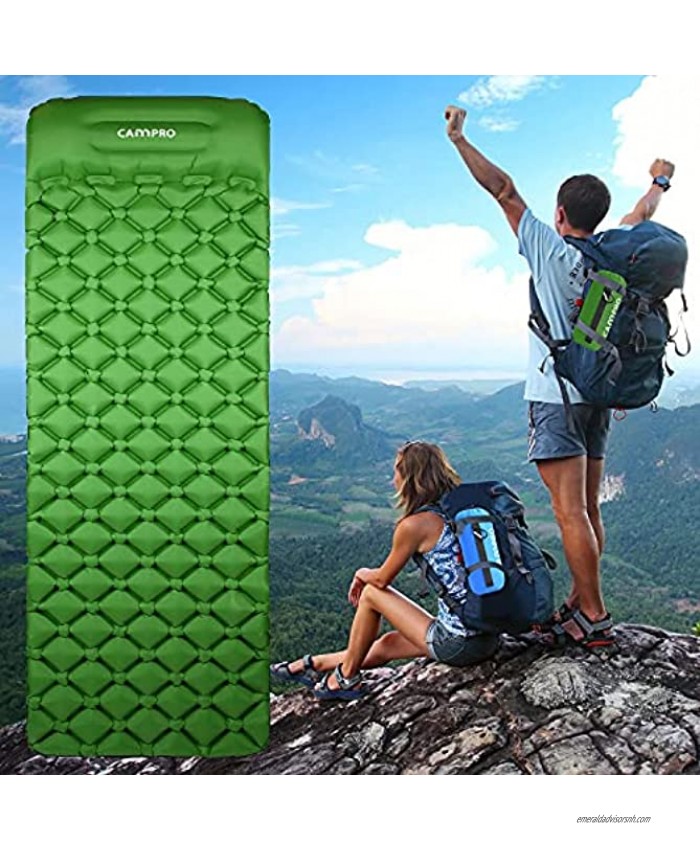 Cannpro Single Camping Pad with Pillow Inflatable 1 Person Camp Sleep Mat Super Comfort Sleeping Pad Lightweight Portable Air Mattress for Tent Backpacking Hiking Includes Portable Handle