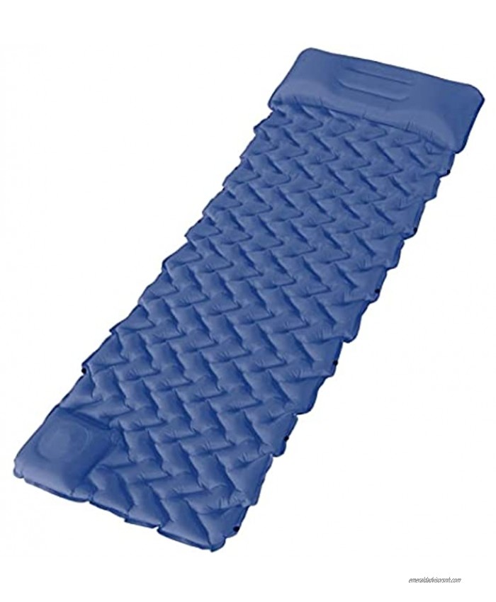 Idefair Inflatable Camping Sleeping Pad with Pillow,Built-in Foot Pump Quick Inflation Camp Mats Outdoor Mattress Waterproof Air Sleeping Mat for Tents Hiking Backpacking Travelling Beach Blue