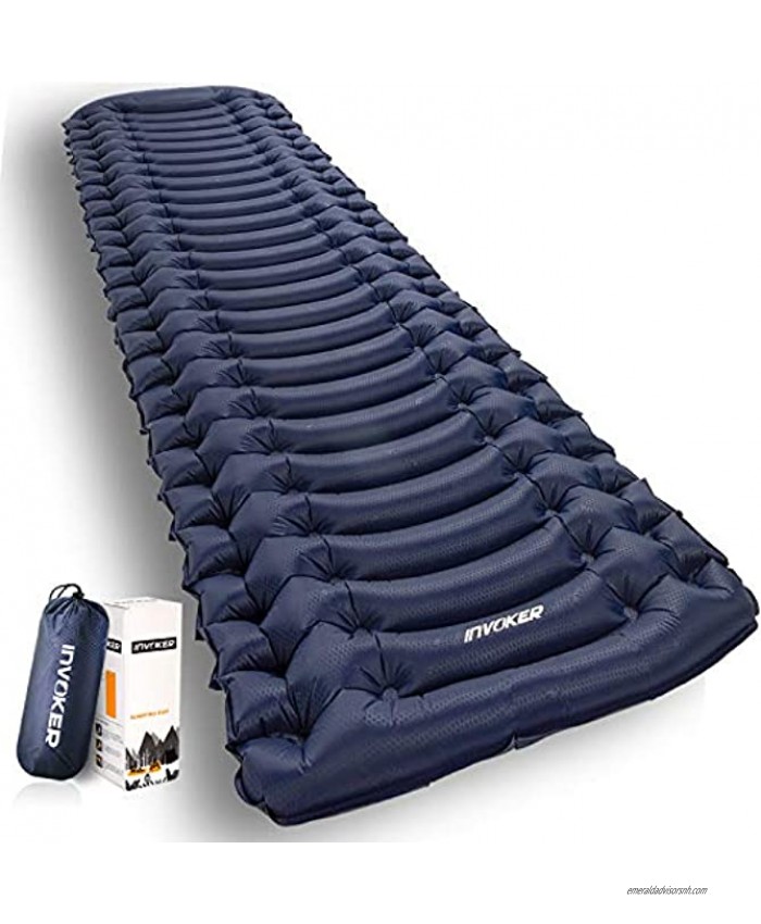 INVOKER Ultralight Inflatable Camping Sleeping Pad Mat with Built-in Foot Pump Lightweight Compact Air Mattress Best Sleeping Pads for Backpacking Travel Hiking Beach Fully Inflate in 25s