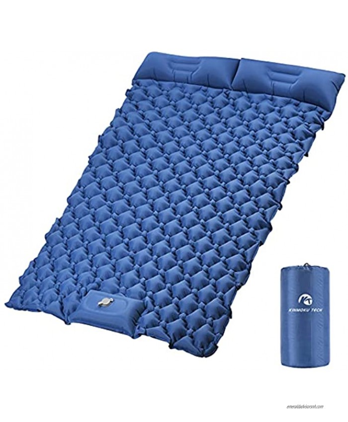 Kinmoku Sleeping Pad for Camping 2 Person Sleeping Pad with Pillow Ultralight Camping Pad Foot Press Self Inflating Mattress Built in Pump Waterproof and Compact Sleeping Pads for Backpacking Hiking