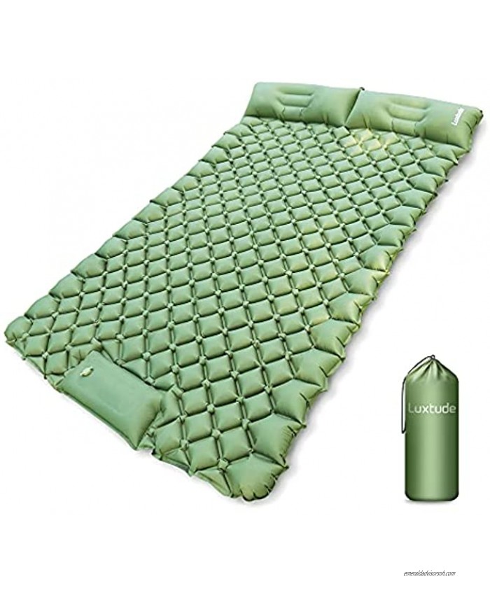 Luxtude Double Sleeping Pad Queen Size Camping Mat with Pillow for 2 Person Foot Pump Inflating Camping Pad Waterproof Sleeping Mat Lightweight Air Mattress for Backpacking Car Hiking Tent