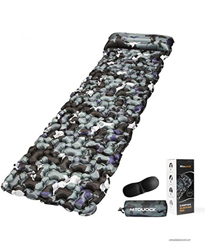 Mtouock Camping Sleeping Pad Ultralight Inflatable Camping Mat with Pillow for Backpacking Traveling and Hiking Durable Waterproof Air Mattress Compact Carrying Bag and Repair Kit 3D Eye Mask