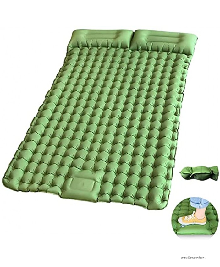 Sleeping Pad for Camping Extra Thickness 4 Inch Camping Pad with Pillow Built-in Pump,Ultralight 100% Waterproof 40D Nylon Fabric Camping Air Mattress for Hiking Travel Olive Green Twin…