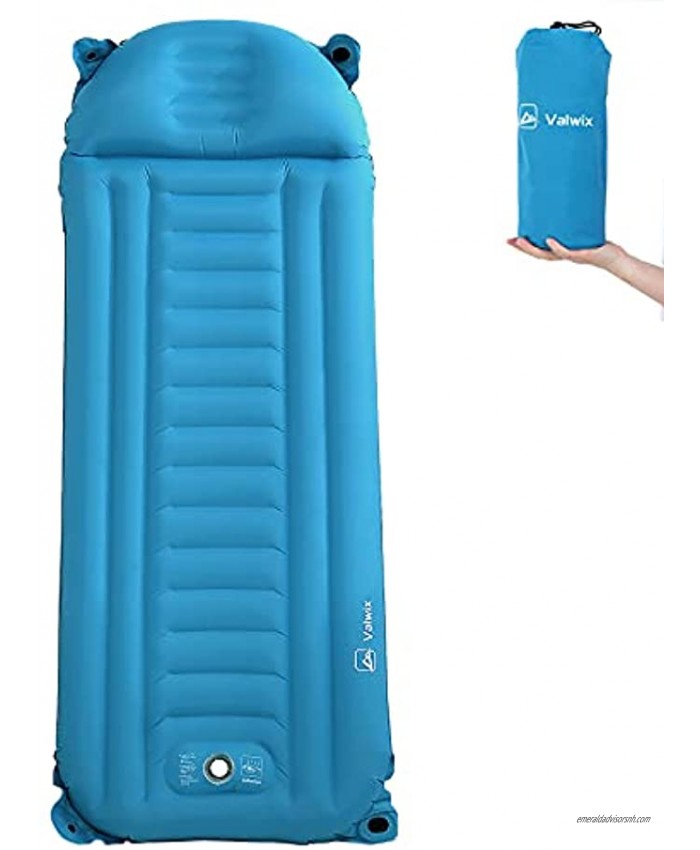 Valwix Sleeping Pad for Camping Ultralight Waterproof Mattress with Air Pillow Quick Inflation & Deflation with Built in Pump Compact Lightweight Portable Camping Mat for Hiking &Traveling-1 Pack