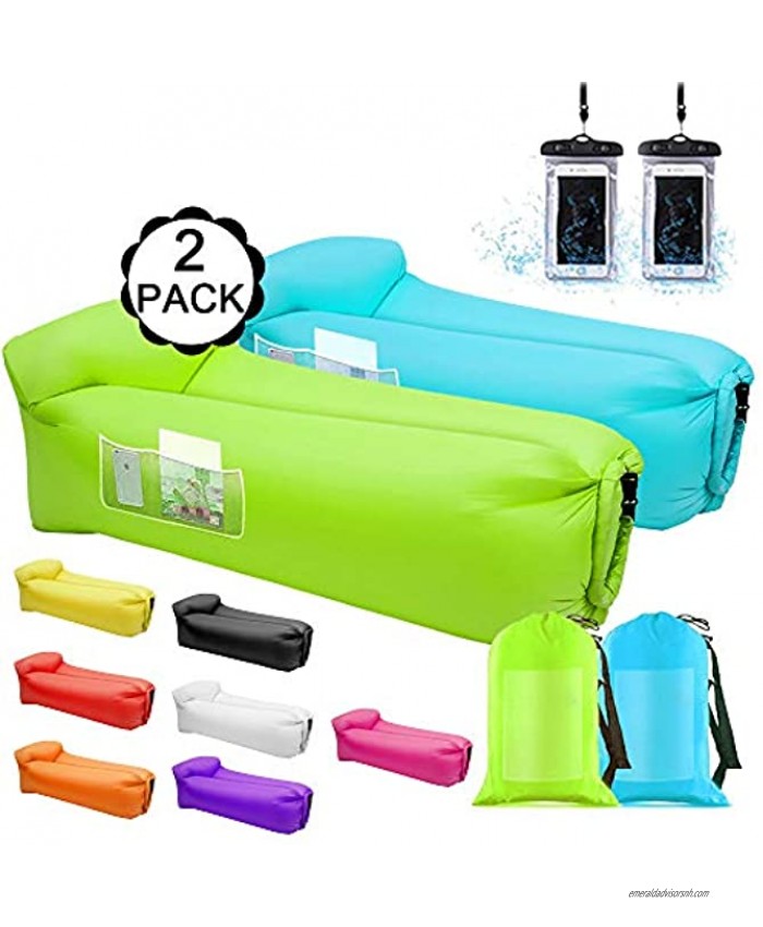 Air Sofa Inflatable Loungers,2 Pack Inflatable Couches and Sofas Water Proof&Anti-Air Leaking Blow Up Couch Air Lounger Hangout Sofa For Beach,Parties,Travelling,Camping Hiking,PicnicsBlue&Green