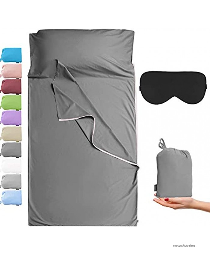 Cozysilk Sleeping Bag Liner with Zipper Pure Cotton Sleep Sack Adult Travel Sheet for Hotel & Backpacking Pure Silk Sleep Mask Included