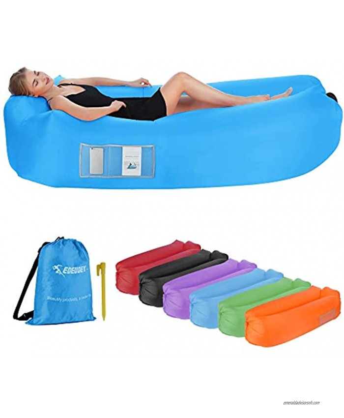 EDEUOEY Inflatable Lounger Air Sofa: Waterproof Beach Travel Outdoor Recliner Gift Filled Sleeping Accessories Blow Up Pouch Wind Inflatbale Bag Blowup Natures Hammock Folding Chair Camping Couch