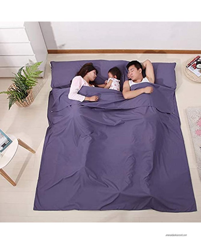 MXCELL Travel Sheet Camping Sleep Sheet with Pillow Pocket Hotel Sleeping Bag Liner Lightweight with Zippers
