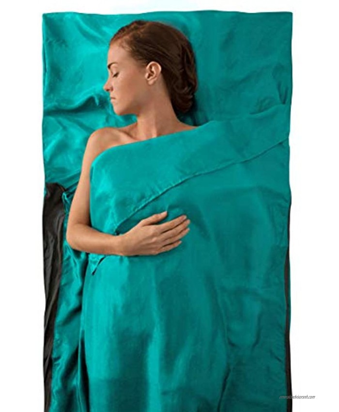 Sea to Summit Premium Silk Sleeping Bag Liner Traveller w Pillow Slip 88x37 inches Sea Foam