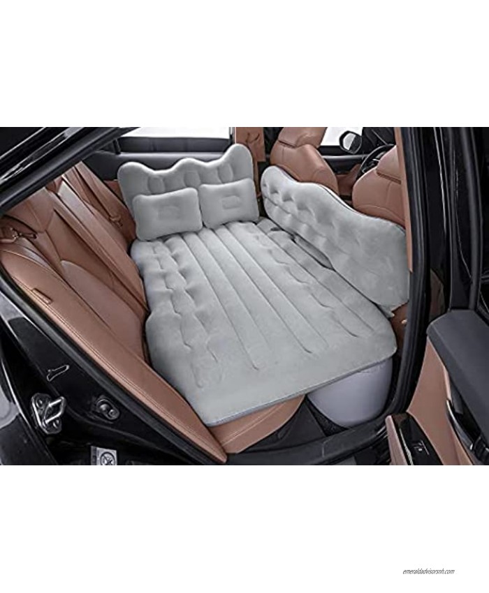 CNAMOY SUV Air Mattress Inflatable Bed for Car Universal Car Mattress for Back Seat with Air Pump Flocking & PVC Surface Car Bed with Upgrade Side File for SUV Sedan Minivan Truck Camping – Grey