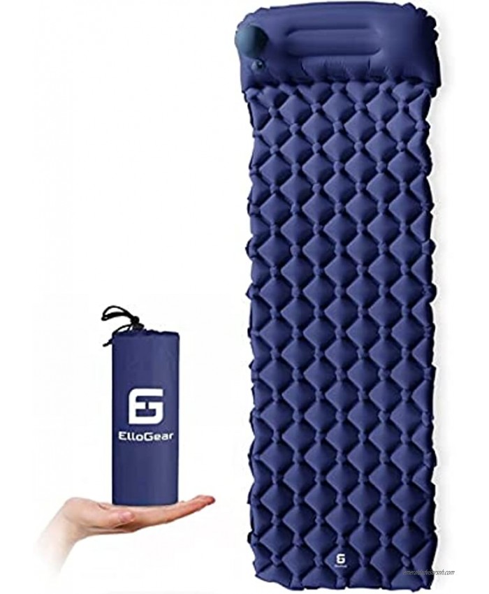 ElloGear Camping Self-Inflating Air Sleeping Pad Mat Foot Pump with Pillow Great Compact Air Sleeping Pad for Tent Travel Backpacking Hiking Sleeping Over Navy