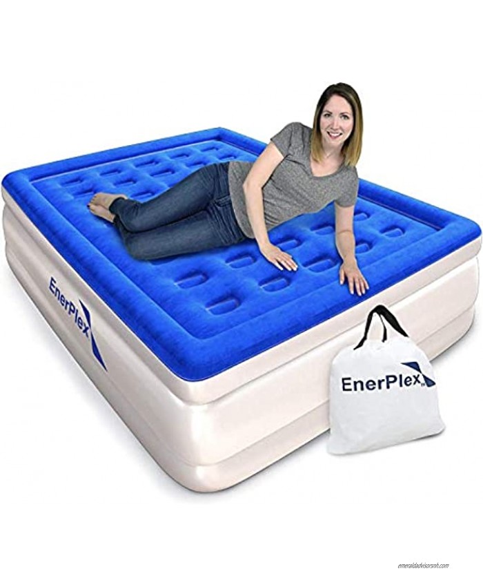 EnerPlex Queen Air Mattress for Camping Home & Travel 16 Inch Double Height Inflatable Bed w  Built-in Dual Pump
