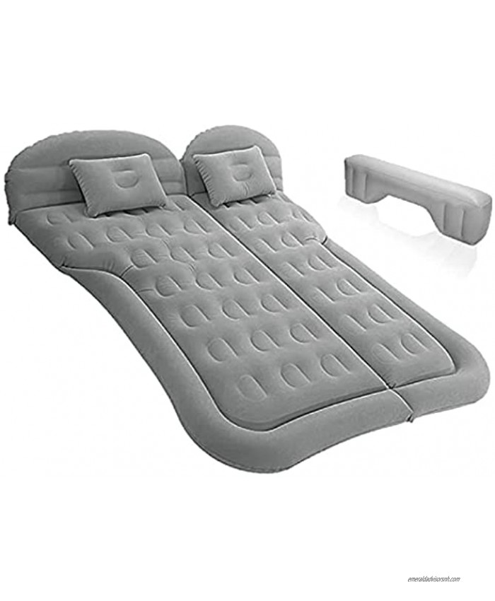 Flakitac Car Air Mattress Camping Bed Cushion Pillow Back Seat Inflatable Bed for Outdoor Camping Travel and Home Use Blow Up Sleeping Pad with 2 Pillows Grey