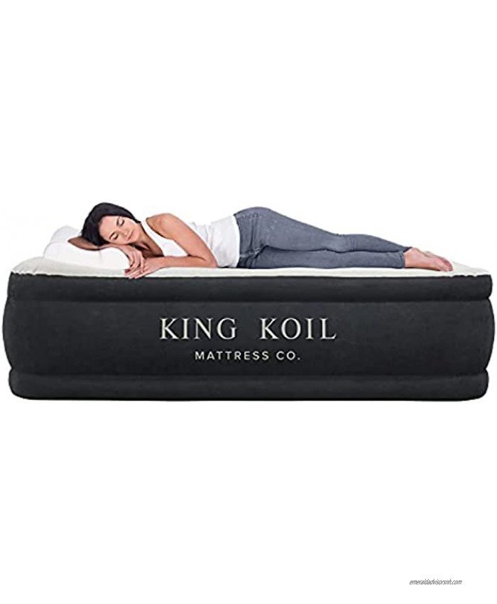 King Koil Queen Air Mattress with Built-in Pump Best Inflatable Airbed Queen Size Elevated Raised Air Mattress Quilt Top 1-Year Manufacturer Guarantee Included