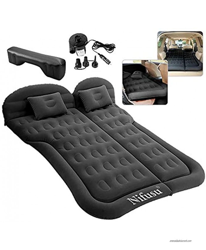 Nifusu SUV Air Mattress Camping Beds Inflatable Thickened Car Mattress Backseat with Two Pillow and Electric Air Pump Double-Sided Portable Sleeping Pad for Home Outdoor and Travel