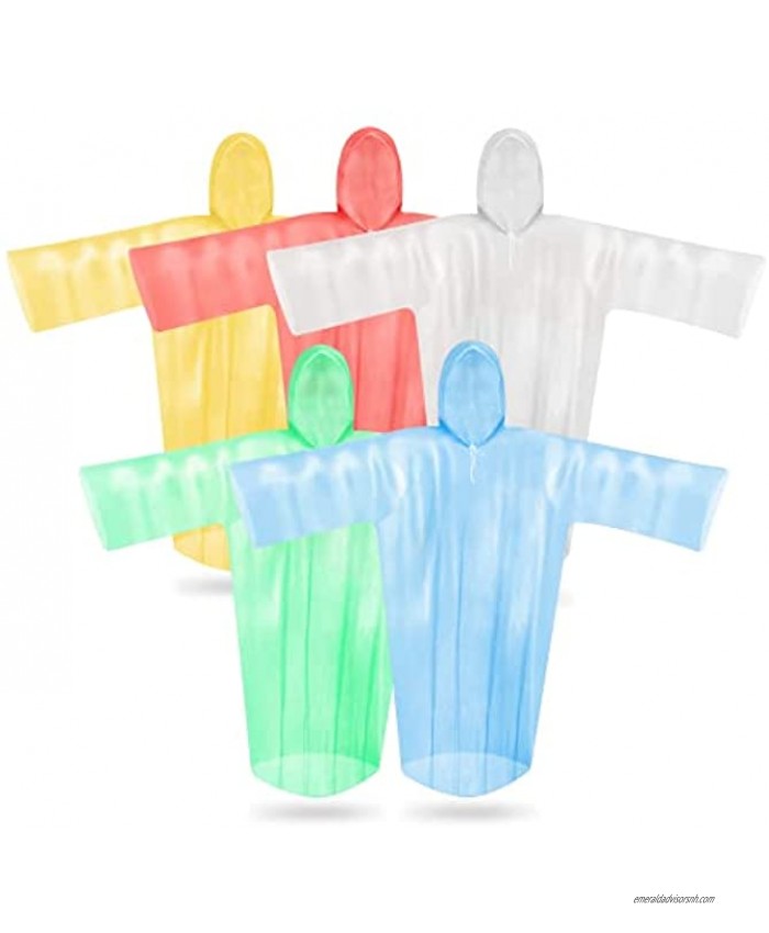 5 Pack Rain Poncho Set Colorful Disposable Rain Poncho for Adults with Drawstring Hood and Sleeves