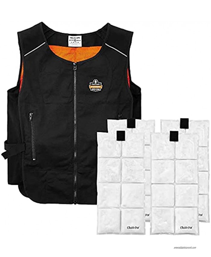 Cooling Vest with 4 Ice Packs Lightweight Quick Recharge Cooling Ergodyne Chill Its 6260 Black Small  Medium
