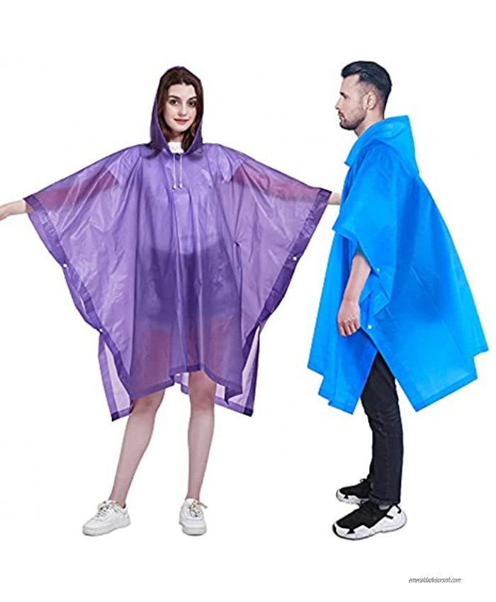 HLKZONE Rain Poncho [Pack of 2] Portable EVA Raincoat with Hood Reusable Rain Coats Emergency Camping Survival Kits