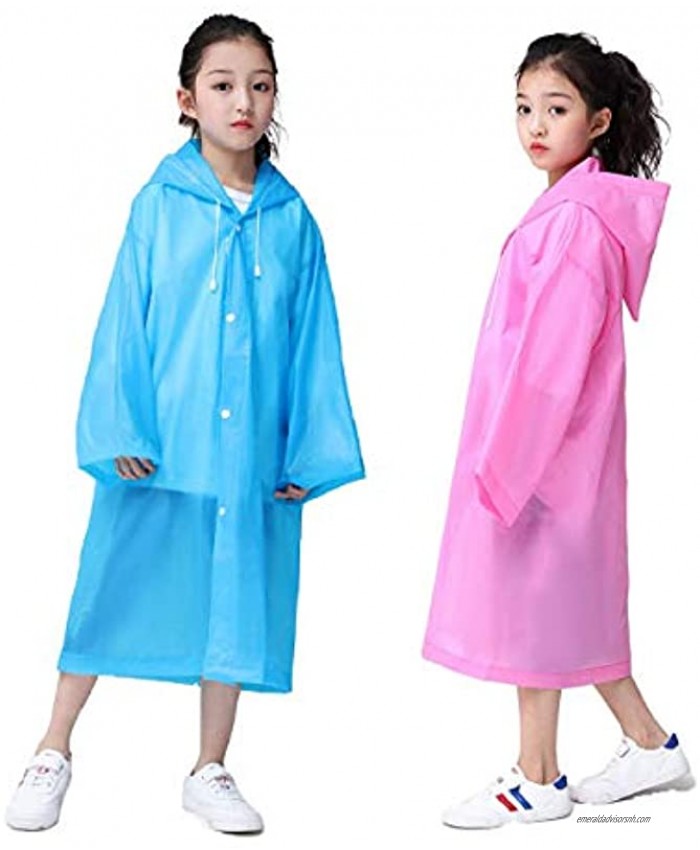 Kids Rain Poncho 2 Pack  Reusable Raincoat Rain Jacket for Toddler Boys Girls