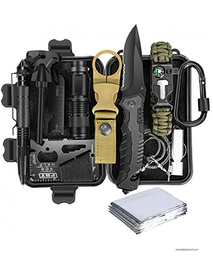 Lanqi Gifts for Men Emergency Survival kit 14 in 1 Survival Gear Tactical Survival Tool for Cars Camping Hiking Hunting Fishing Survival kit 2