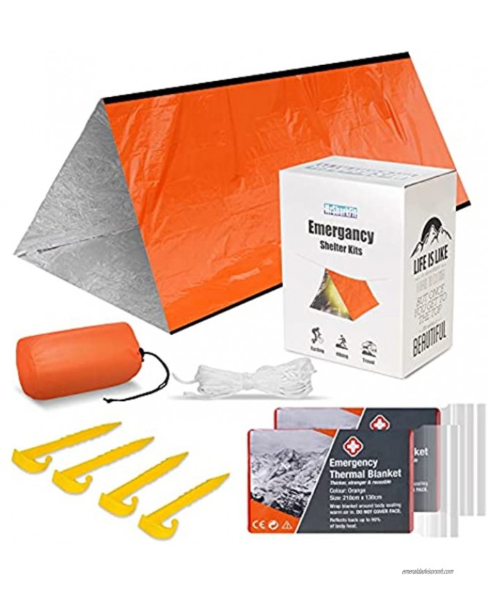 Mrsharkfit Emergency Tent with 2 Emergency Blanket – 2 Person Emergency Tent – Use As Survival Tent Emergency Shelter Tube Tent Survival Tarp Includes 4 Tent Nail