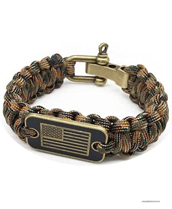 Paracord Bracelet-Men's Tactical Survival Bracelet-Soldier Bracelet with Bronze American Flag-3 Adjustable Sizes