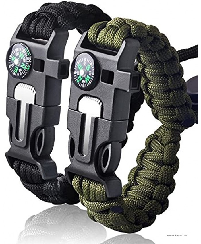 Paracord Bracelet Survival Military Bracelet Buckle Tool Adjustable Rope Accessories Kit Fire Starter Knife Compass Whistle,For Fishing Gear Supplies Hiking Travel Camp 2pcs,